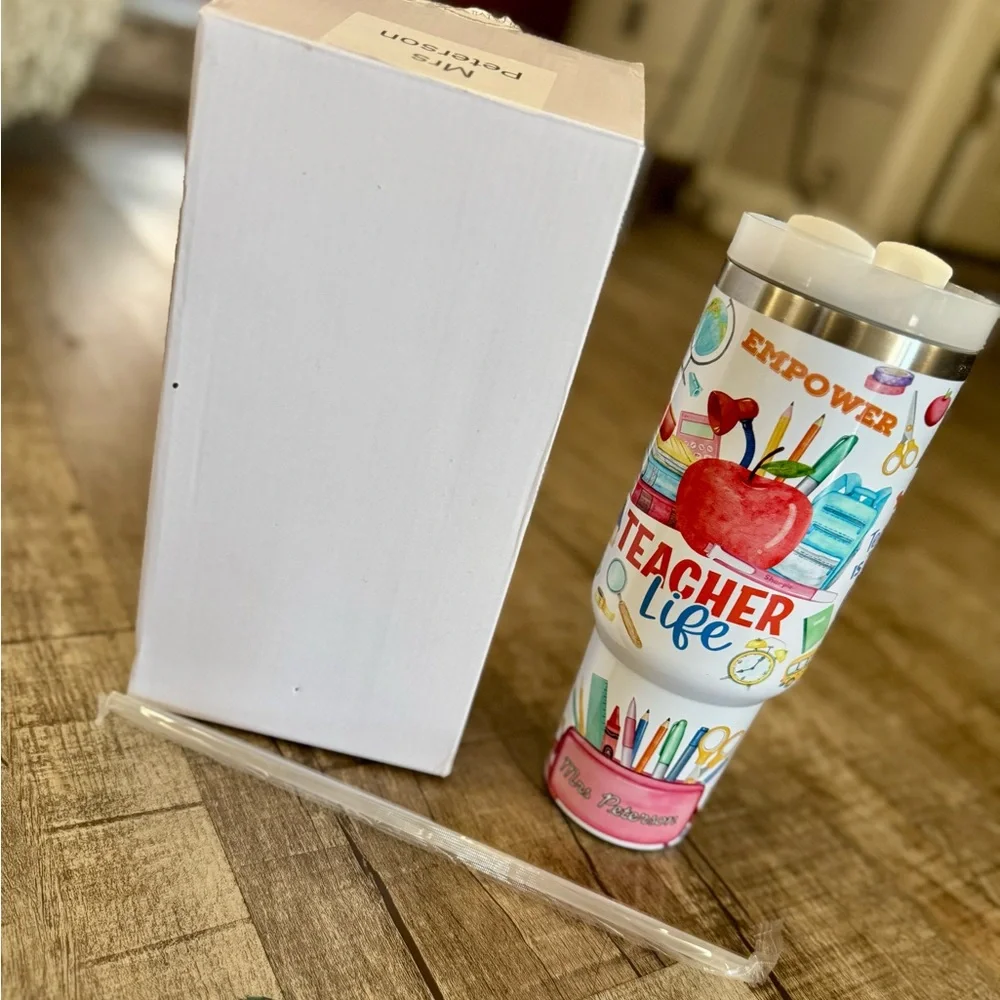 Personalized Teacher Life Tumbler w/ Handle & Straw – New in Box‎